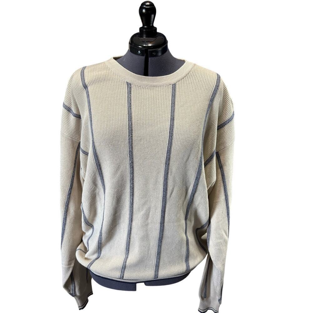 Vintage FALDO by Pringle Men's Crew Neck Cream / Blue Sweater Size XL